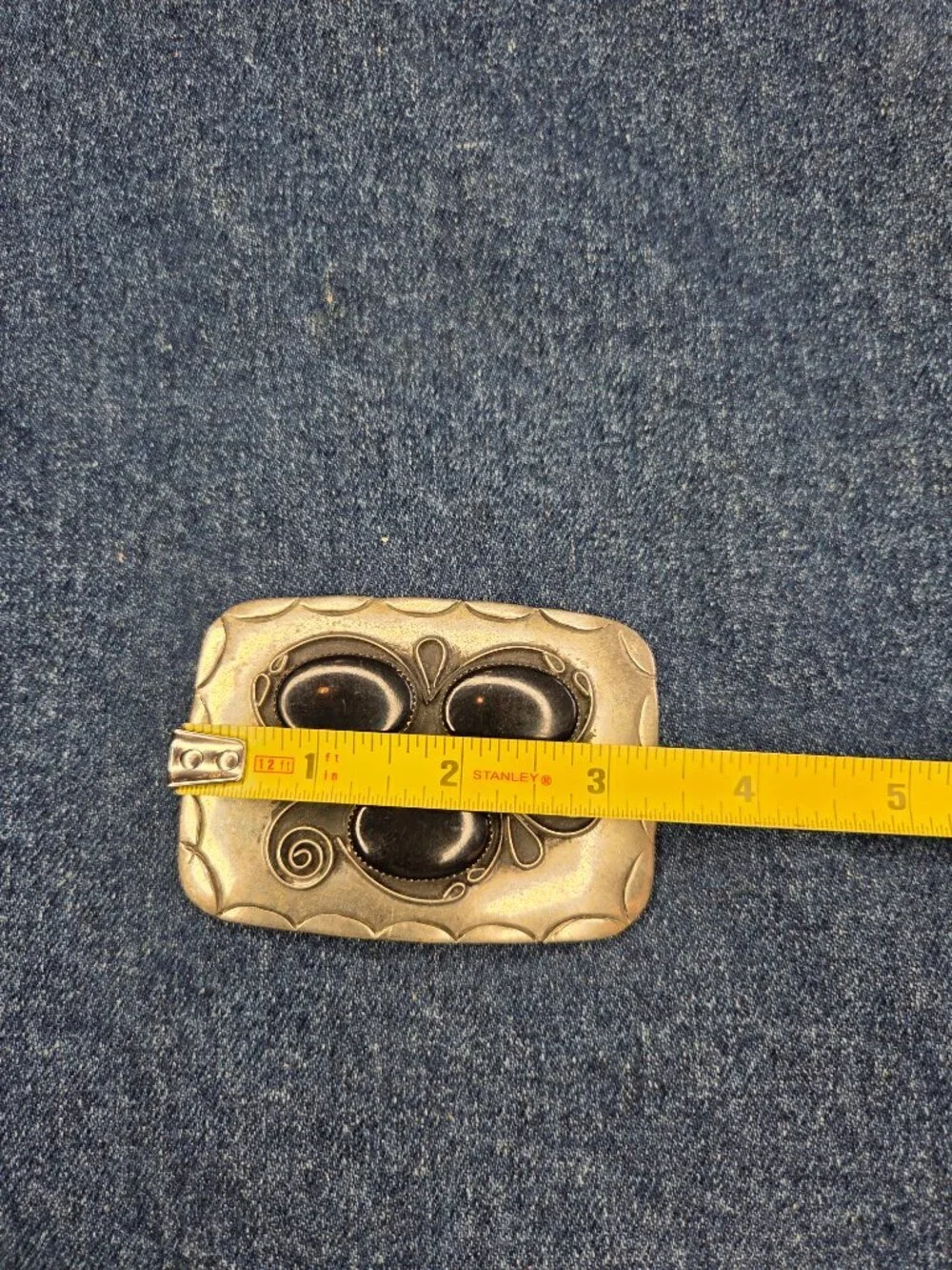 Handmade, Vintage - Arizona Silversmiths German Silver And Onyx Belt Buckle